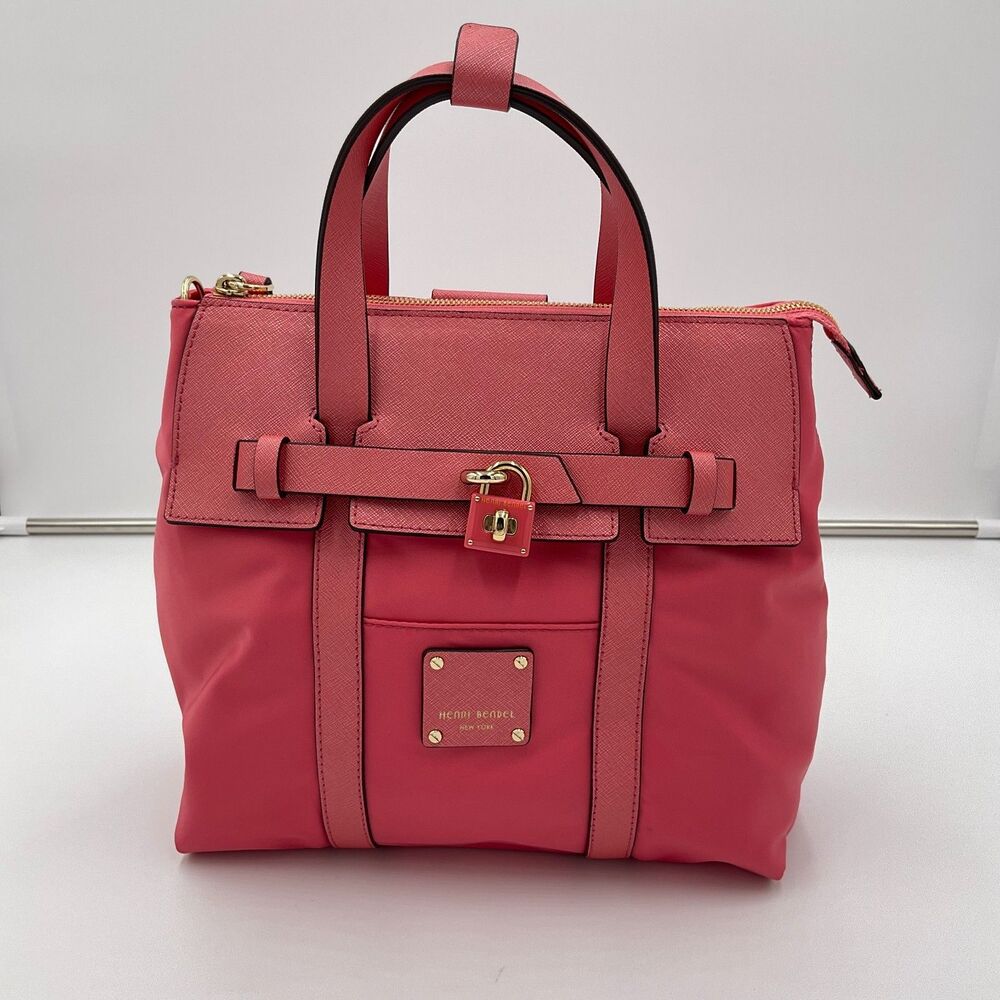 Henri Bendel Jetsetter Mini Convertible Handbag Nylon Leather Pink Missing Strap